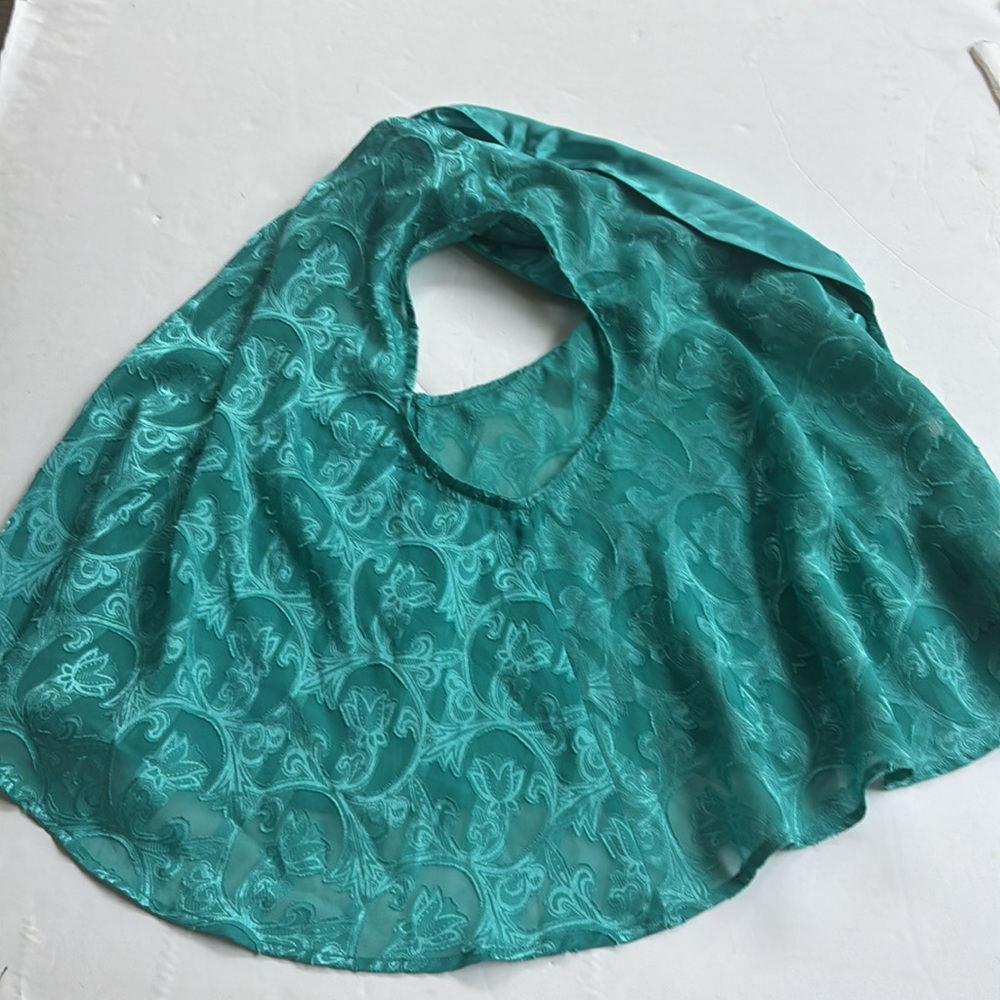 Vintage 90’s Collared Preppy Silky Teal Sleeveless Cropped Top Shirt Large Swing - Picture 15 of 17